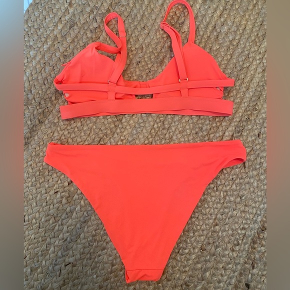 TiniBikini Bright Coral Orange Cut Out Bikini Size L - Picture 4 of 6